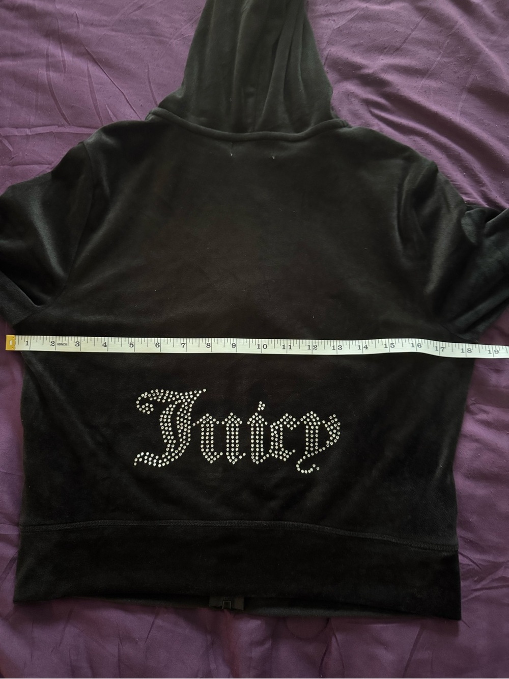 Juicy Couture Black Velour - Zip Crop HOODIE - Picture 4 of 5